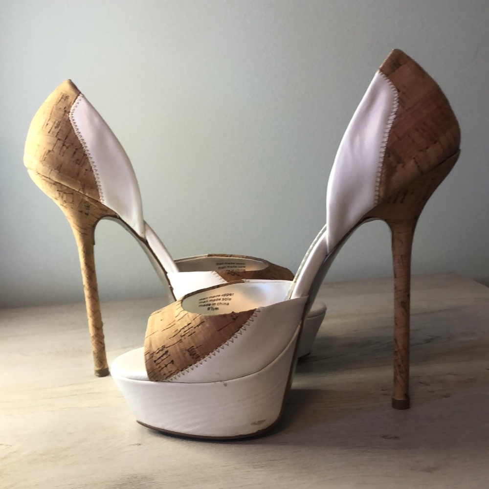 Bebe heels white cork 6” heels platform EUC